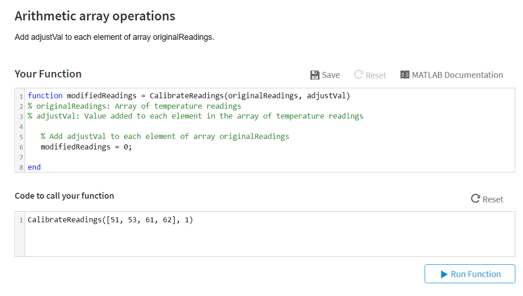  Arithmetic array operations Add adjustVal to each element of array originalReadings.