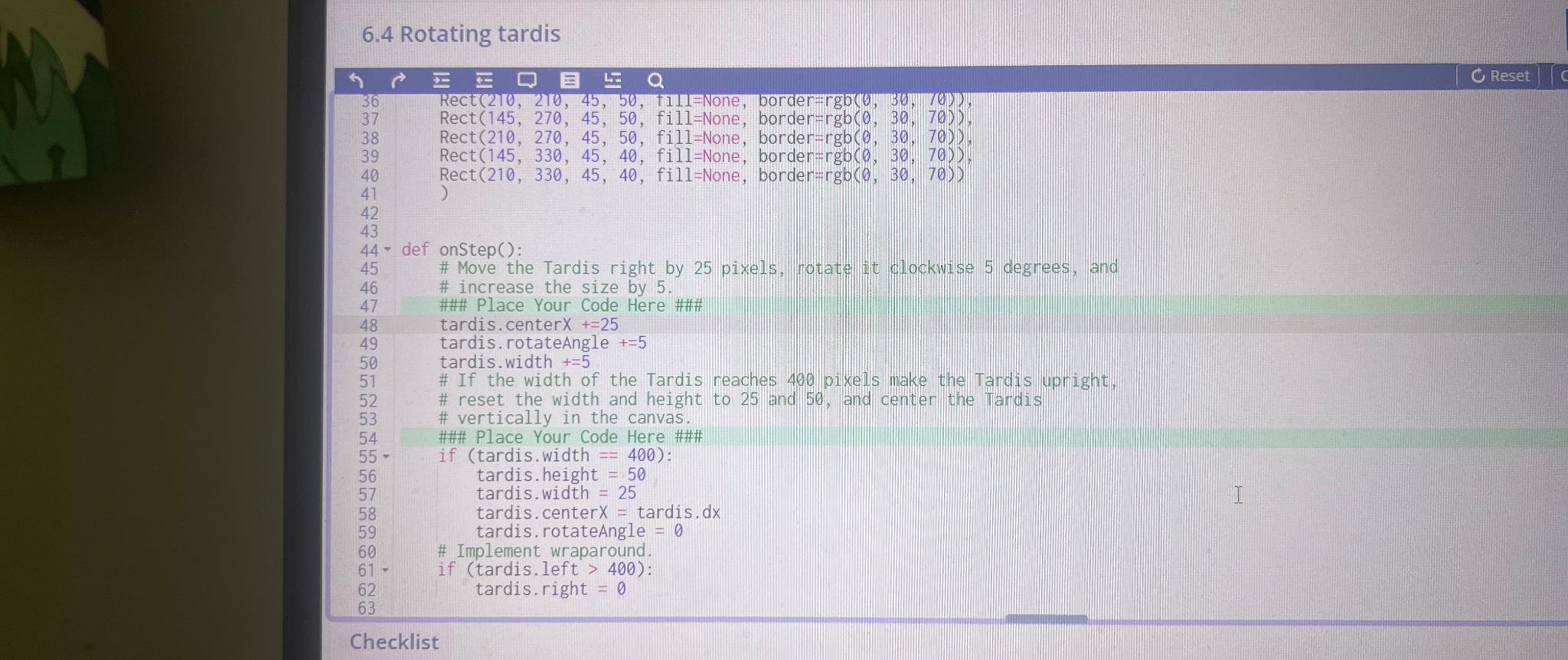  6.4 Rotating tardis Checklist 