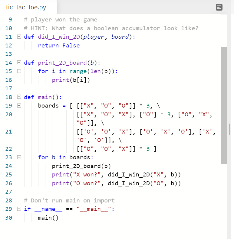 whether the player won the game. R et Example calls ur ns