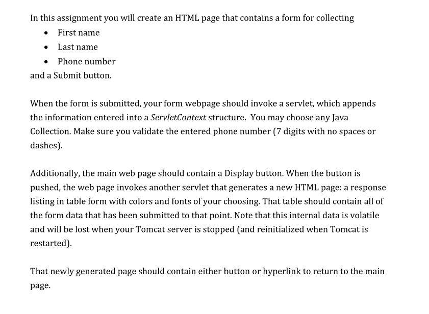 In this assignment you will create an HTML page that contains
