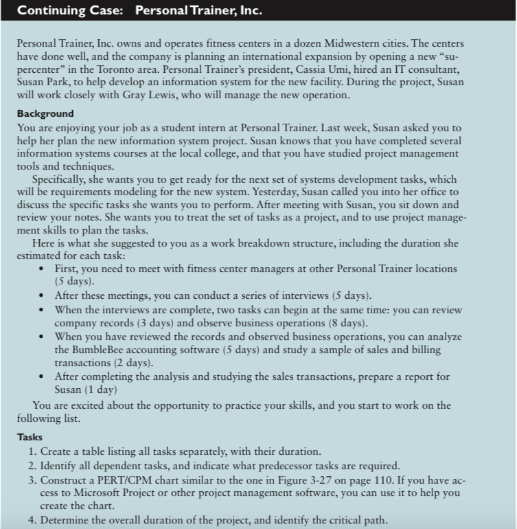 Need help with this system analysis and design homework..... Continuing Case: Personal