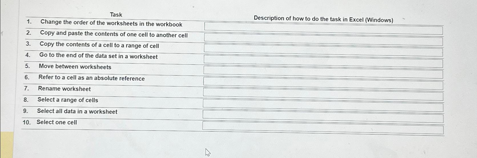  Task Description of how to do the task in Excel (Windows)