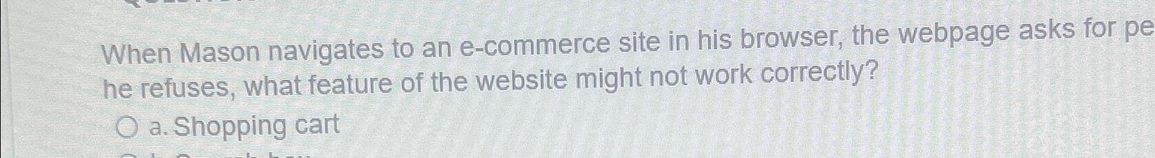  When Mason navigates to an e-commerce site in his browser, the