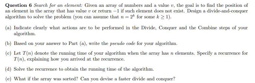 Question 6 Search for an element: Given an array of numbers