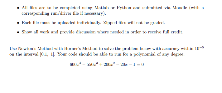 needs to be solved in python or matlab, thank you! All files