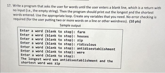 a corresponding else statement. g) T F A for loop repeats based
