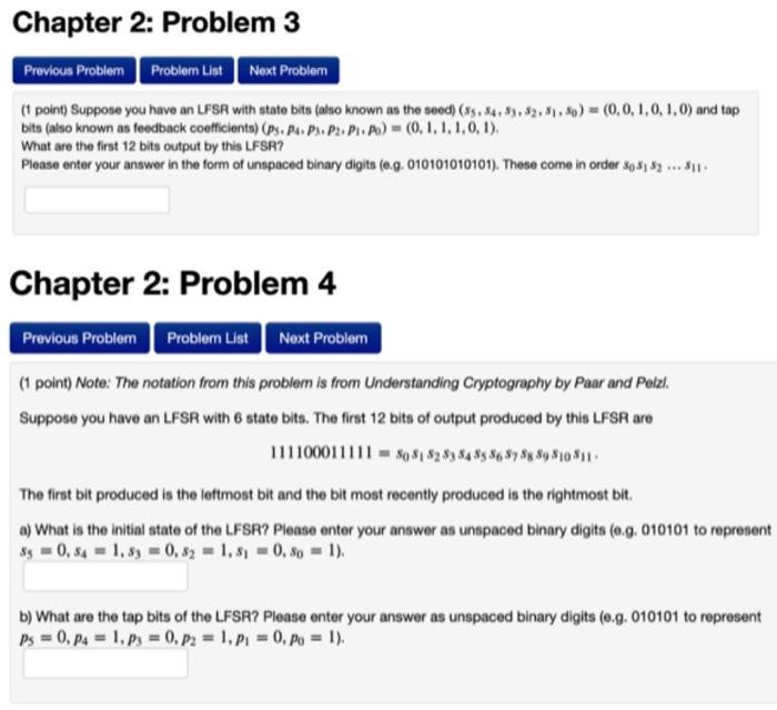 the seed) (S5, S4, S3, S2,S1, So) = (0,0,1,0,1,0) and tap bits