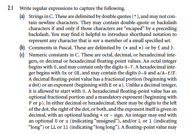  2.1 Write regular expressions to capture the following. (a) Strings in