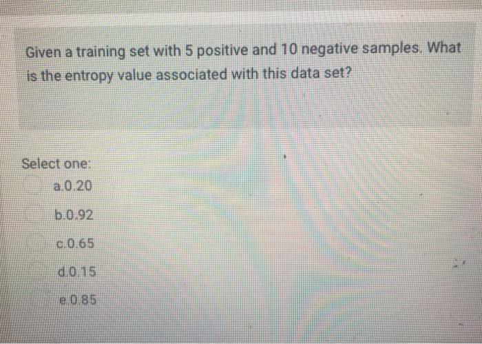  Given a training set with 5 positive and 10 negative samples.