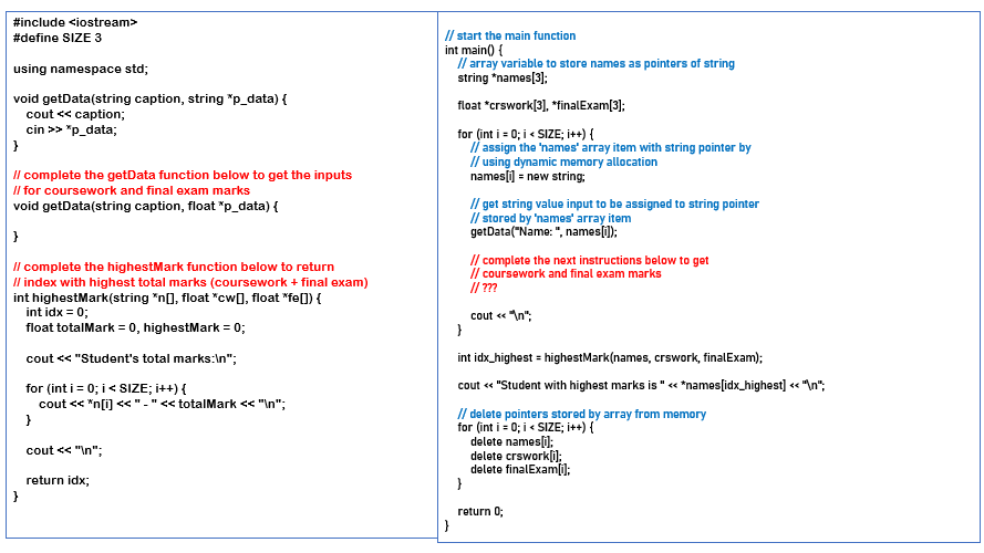 Complete the implementation of the program by reading the guides given in