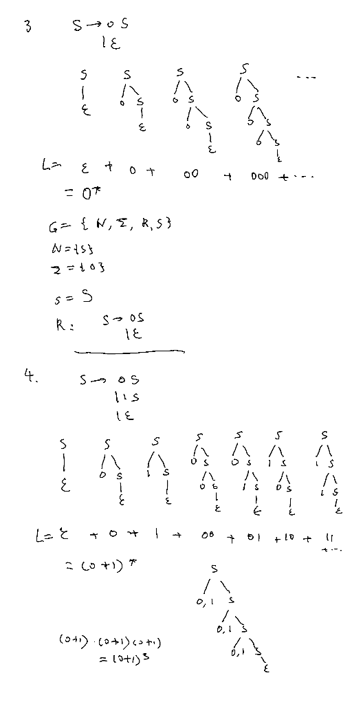 Compiler construction: Given 5 regular grammar, find accepting language and formal descriptions.