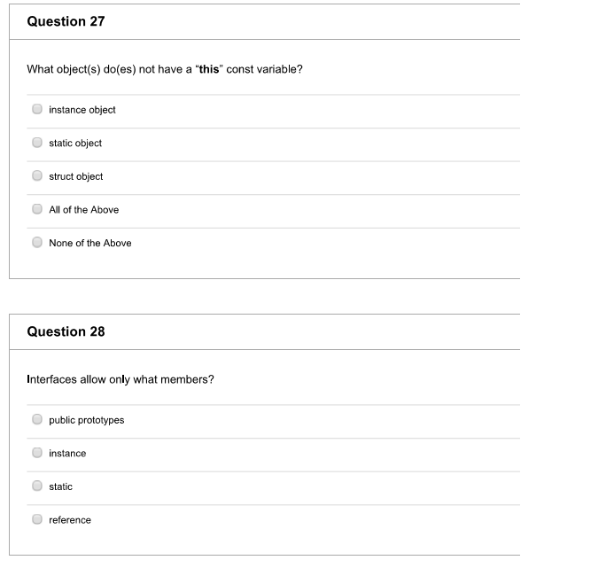 Computer Science C# What object(s) do(es) not have a "this" const variable?
