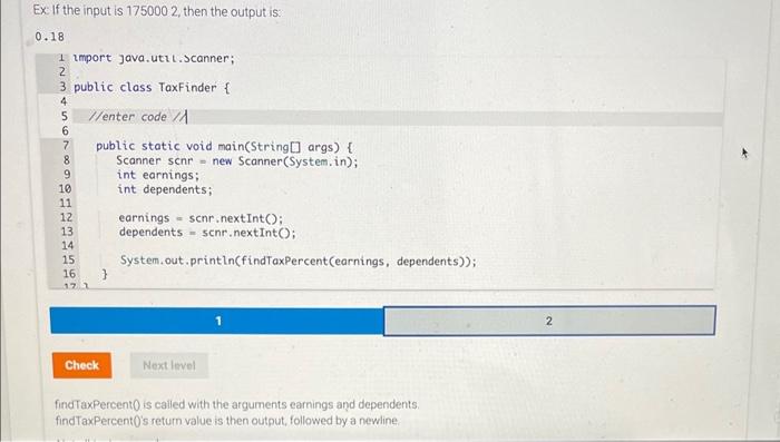 a photo. Define a method find TaxPercent0 that takes two integer parameters