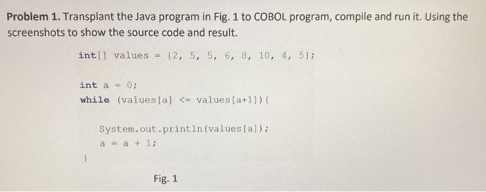  Problem 1. Transplant the Java program in Fig. 1 to COBOL