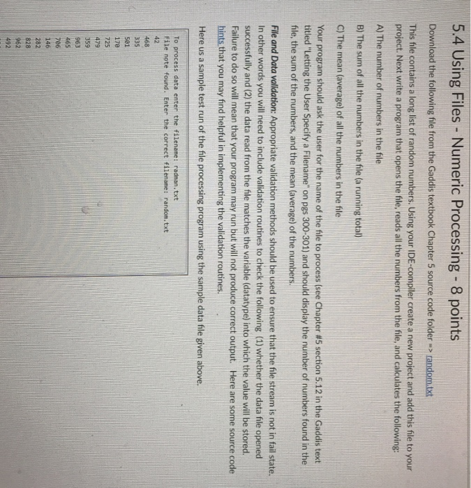  5.4 Using Files - Numeric Processing 8 points Download the following