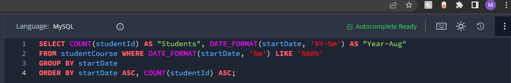 is gathering analytics about student enrollment and they now want to know