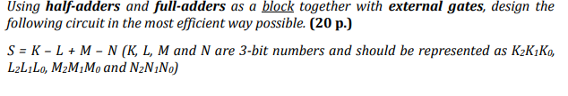  Using half-adders and full-adders as a block together with external gates,