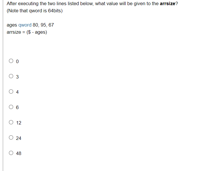  After executing the two lines listed below, what value will be
