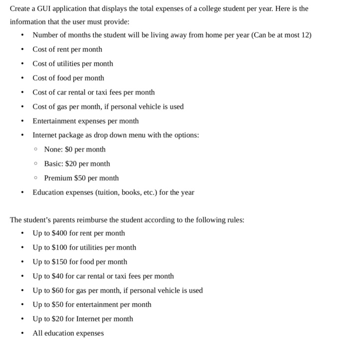  Java script Create a GUI application that displays the total expenses
