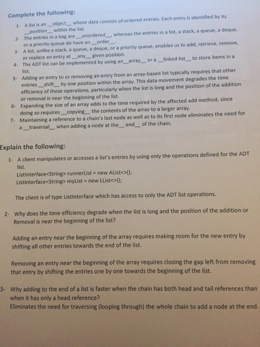  Java questions A list is an _ object ___ whose data
