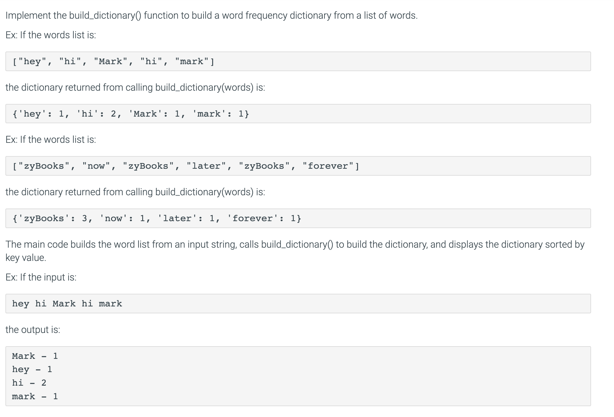  Implement the build_dictionary() function to build a word frequency dictionary from