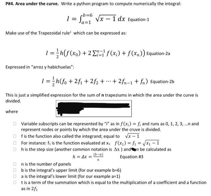  P#4. Area under the curve. Write a python program to compute