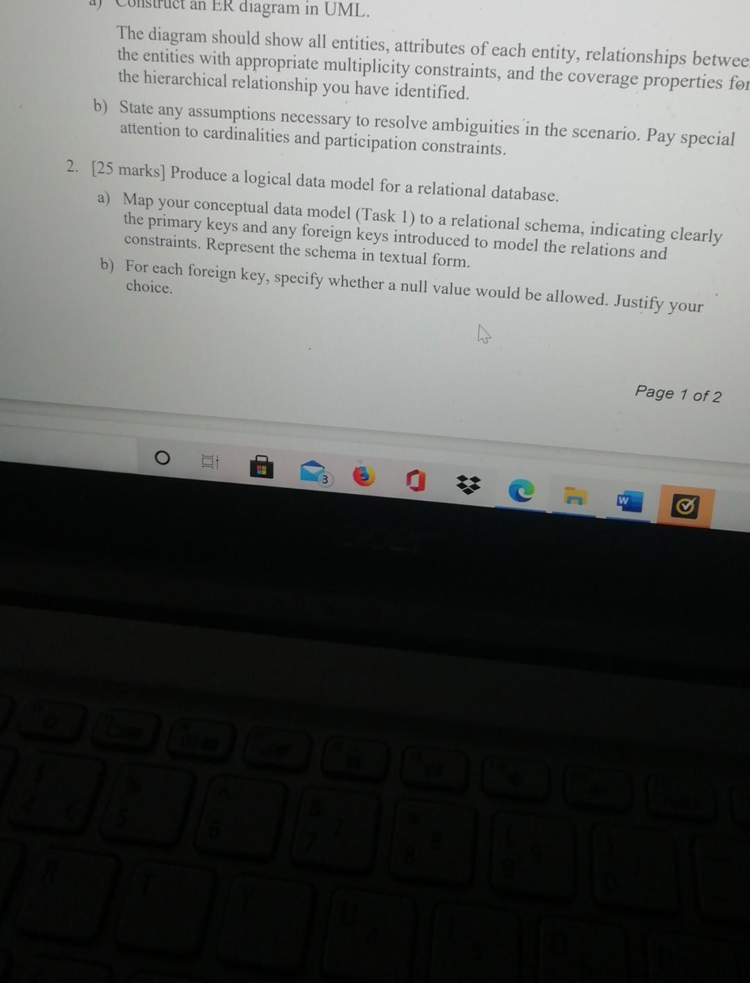 schema, indicating clearly the primary keys and any foreign keys introduced to