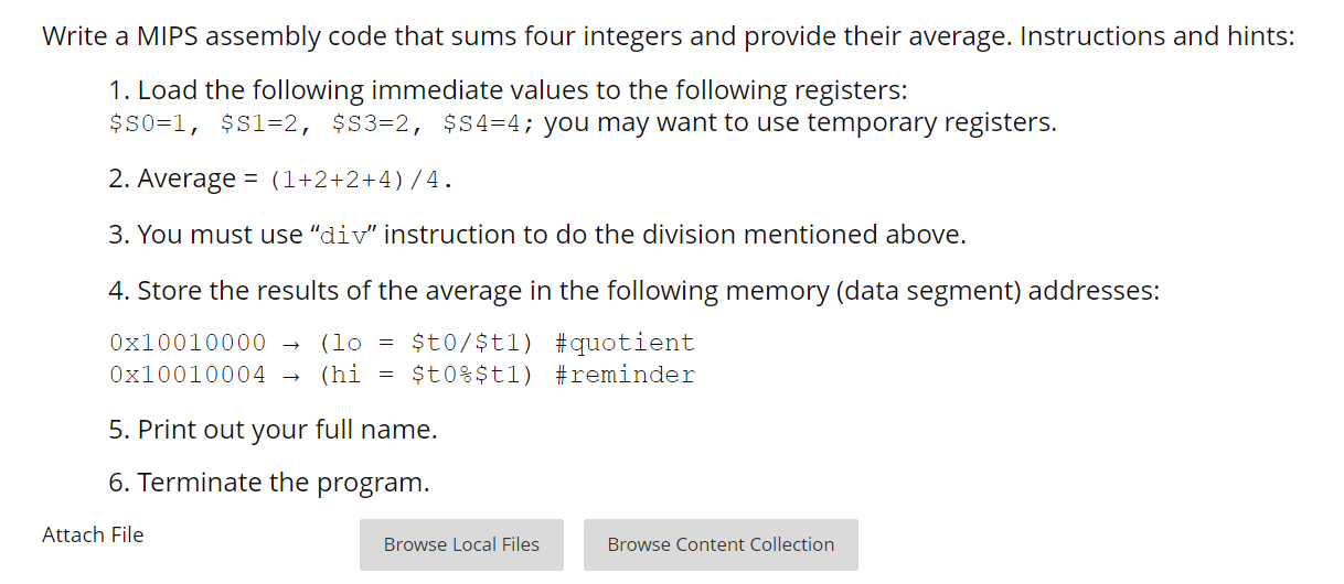  Write a MIPS assembly code that sums four integers and provide