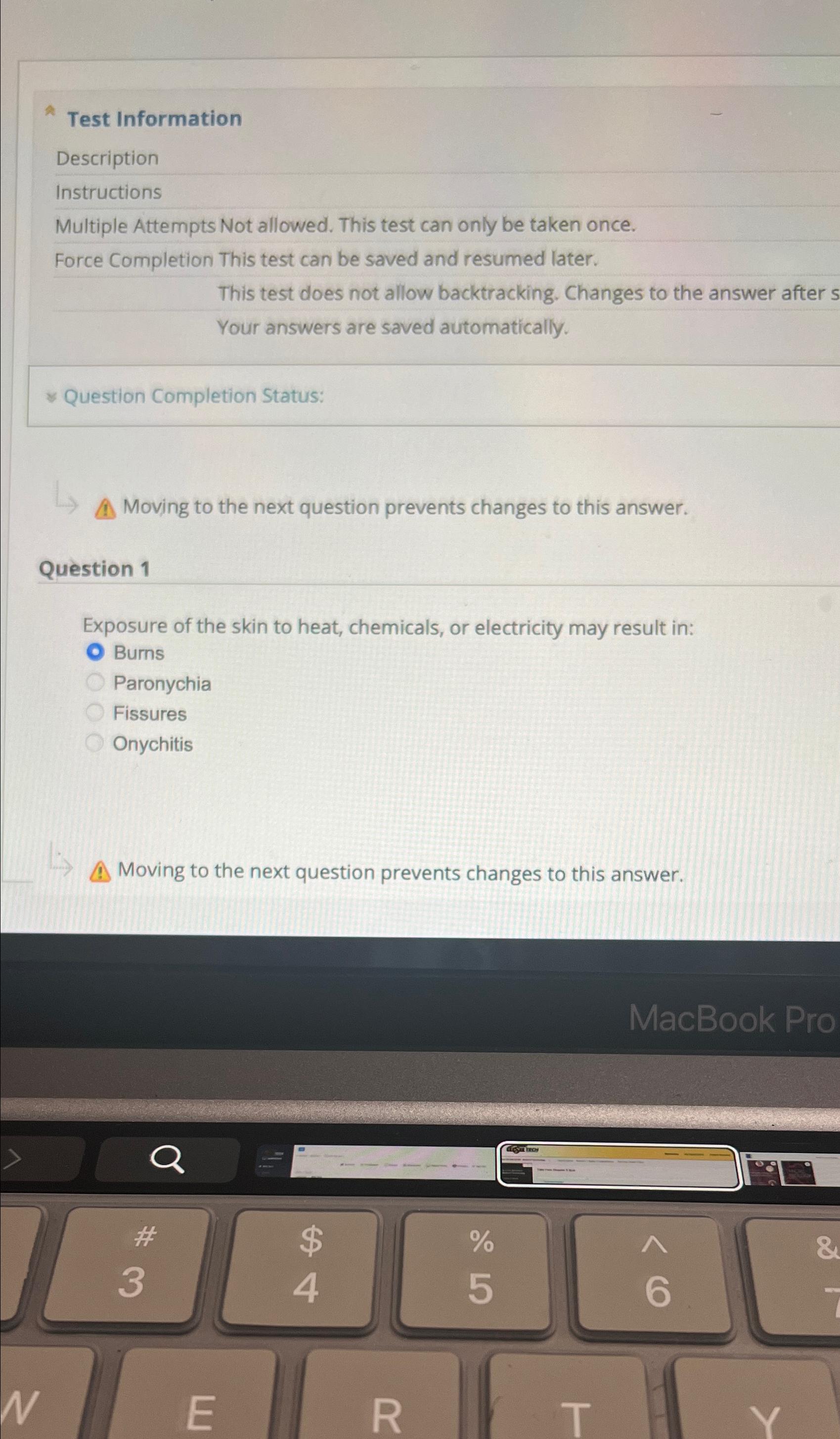  Test Information Description Instructions Multiple Attempts Not allowed. This test can