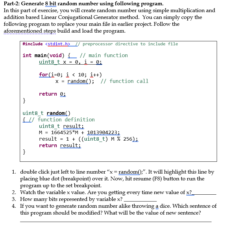 Using TI CCS and C++ please help me answer these questions Part-2: