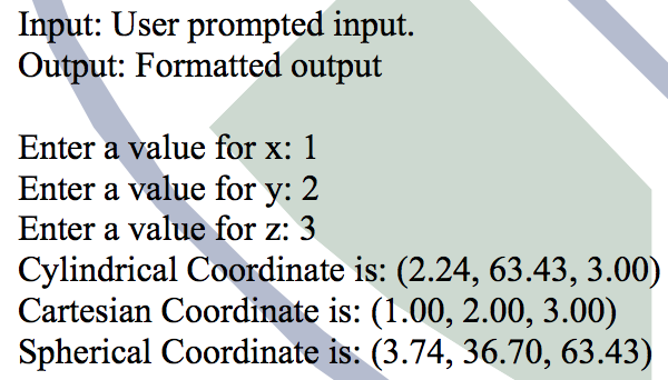 code should implement the following conversions: a. Convert Cartesian coordinates to cylindrical
