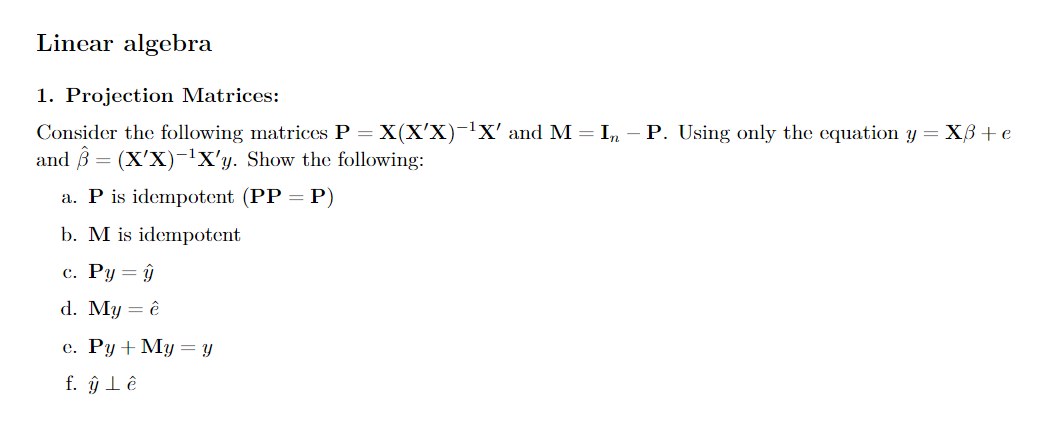 Can you solve it in Python? 1. Projection Matrices: Consider the following