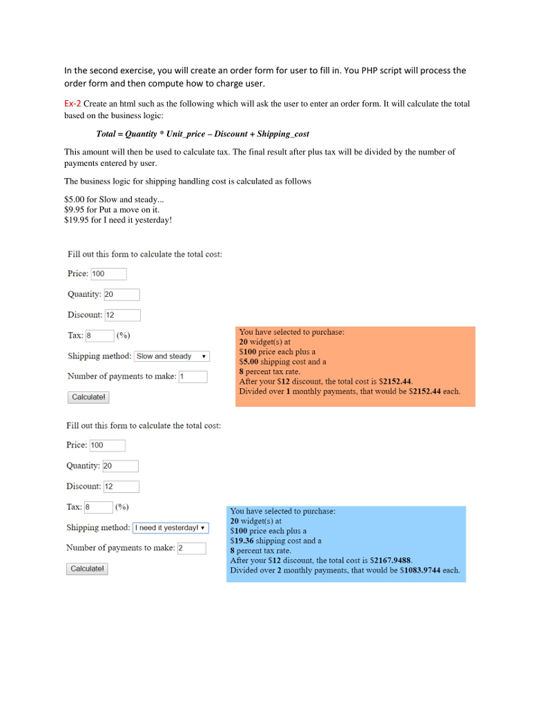 Create an html such as the following: In the second exercise,