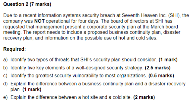 Question 2 (7 marks) Due to a recent information systems security