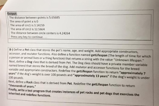  using c++ Output: The distance between points is 5.65685 The area