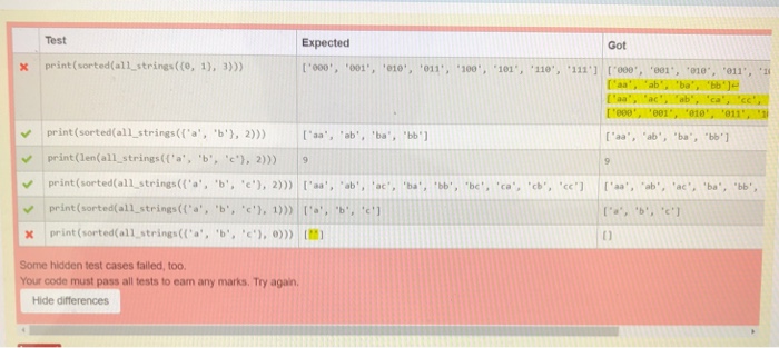 3 function all strings (alpha, length) that returns a list containing all