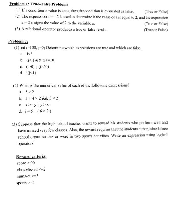  Please do all of them Problem 1: True-False Problems (1) If