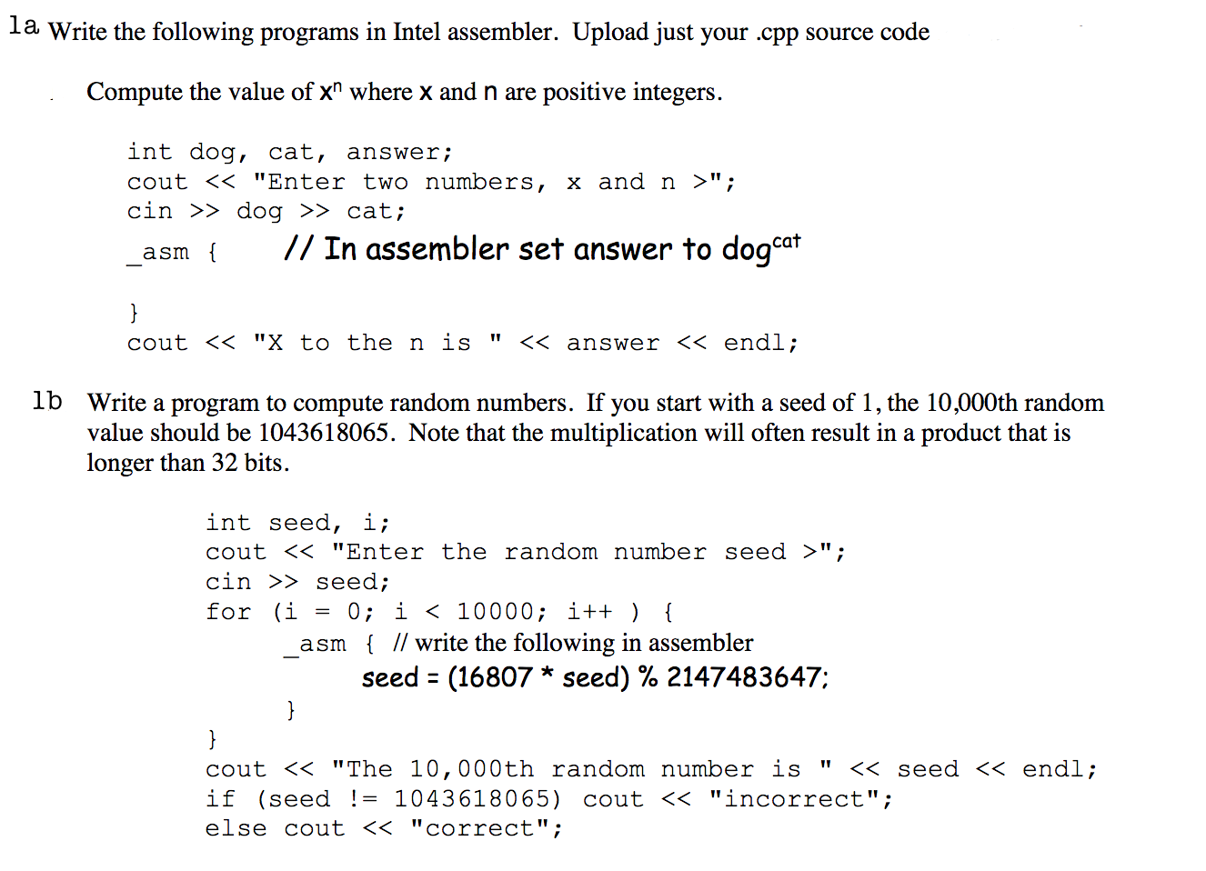 IN .CPP (beginner friendly pls) la Write the following programs in Intel