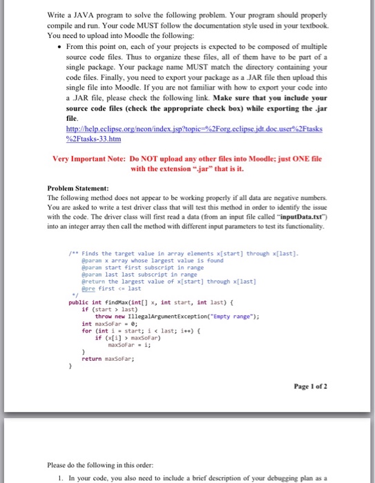  Write a JAVA program to solve the following problem. Your program