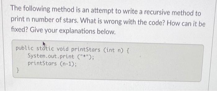  java program! The following method is an attempt to write a