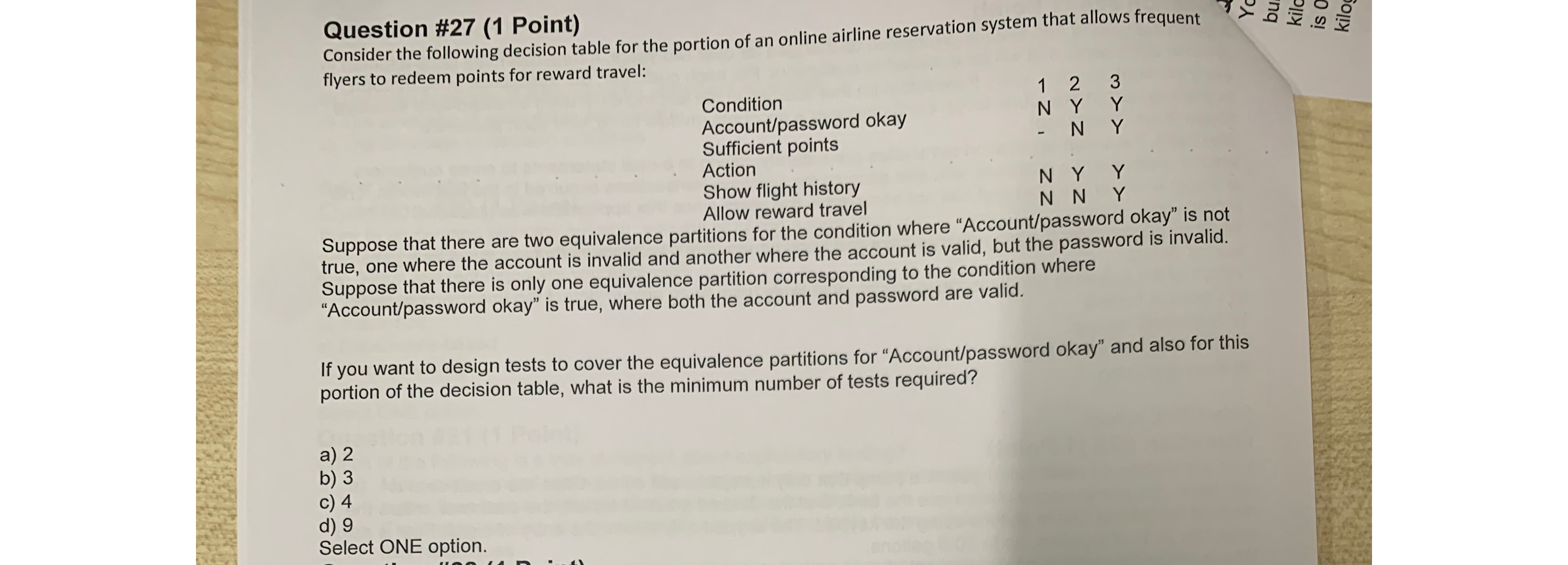  Question #27(1 Point) Consider the following decision table for the portion