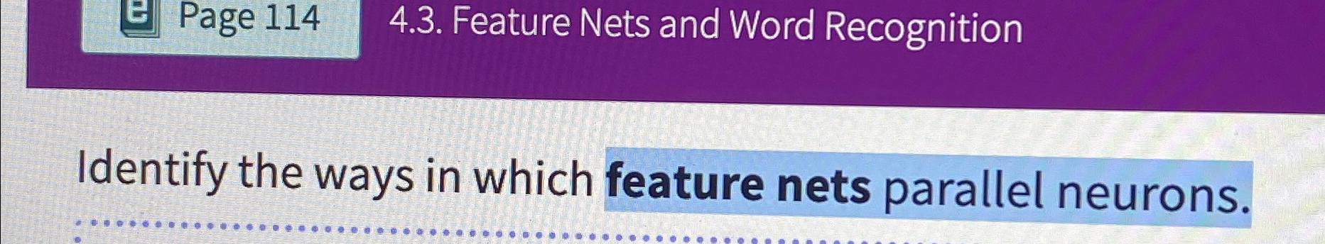  Page 114 4.3. Feature Nets and Word Recognition Identify the ways