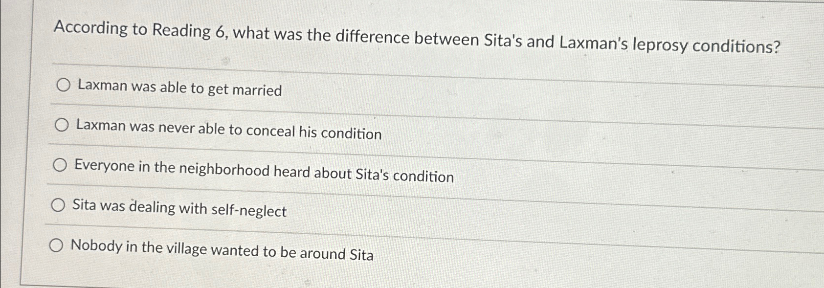  According to Reading 6, what was the difference between Sita's and