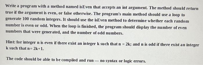 code must be done in java, and java only. thank you Write