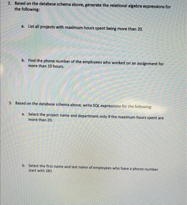 Based on the database schema above, answer the following questions: a. Find