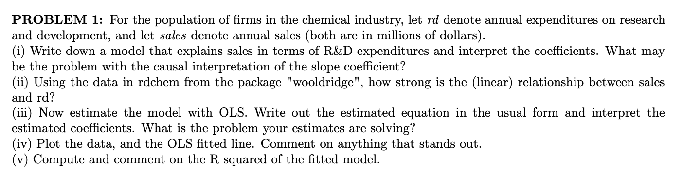  in R Studio, using the wool ridge package, install.packages("wool ridge") data('rdchem',