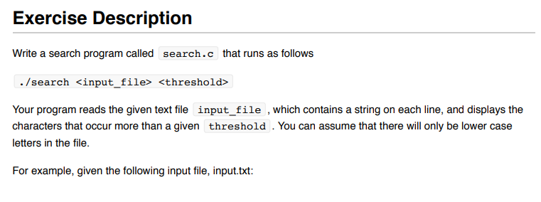  Exercise Description Write a search program called search.c that runs as