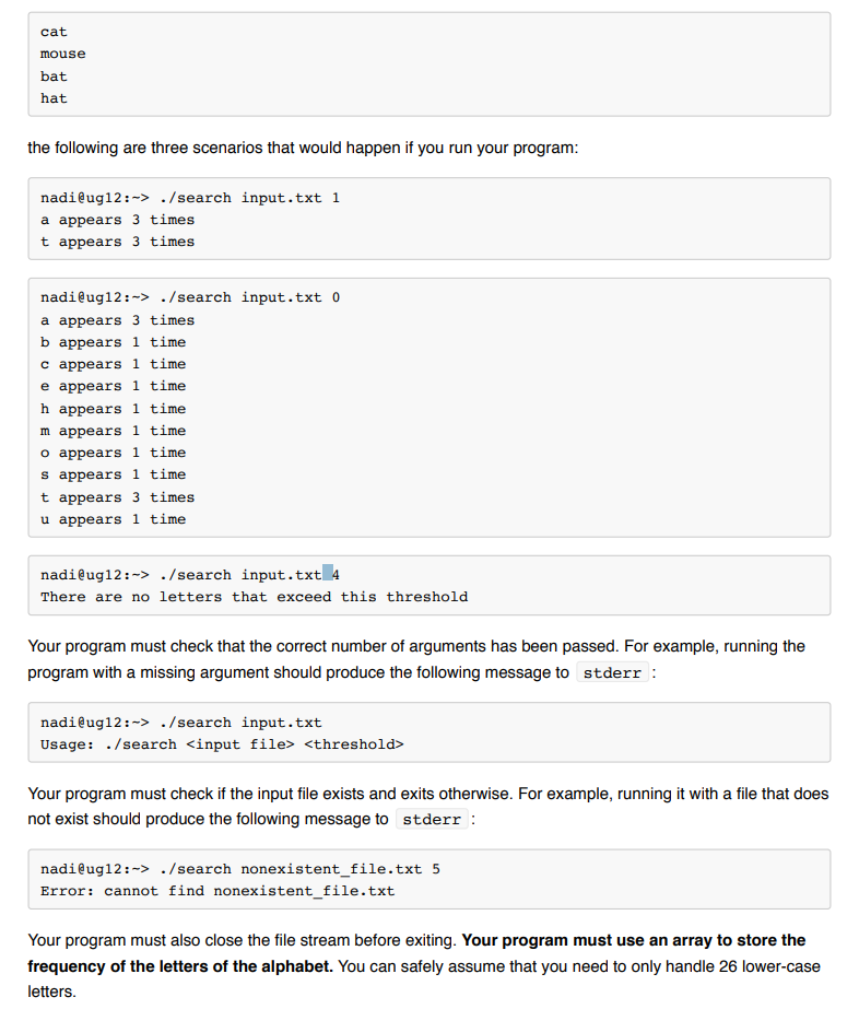 follows ./search Your program reads the given text file input_file, which contains