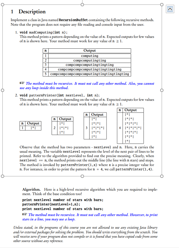 Create a java program that uses recursion and produces the following 1
