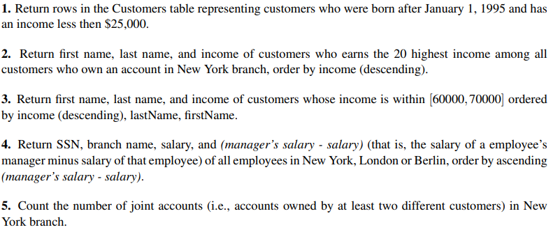 their database. The database has five tables, whose schema is shown as
